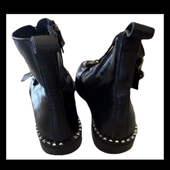 Topshop Black Alfie Buckle Studded Silver Boots   Leather Ankle Size 36 - Picture 5 of 9